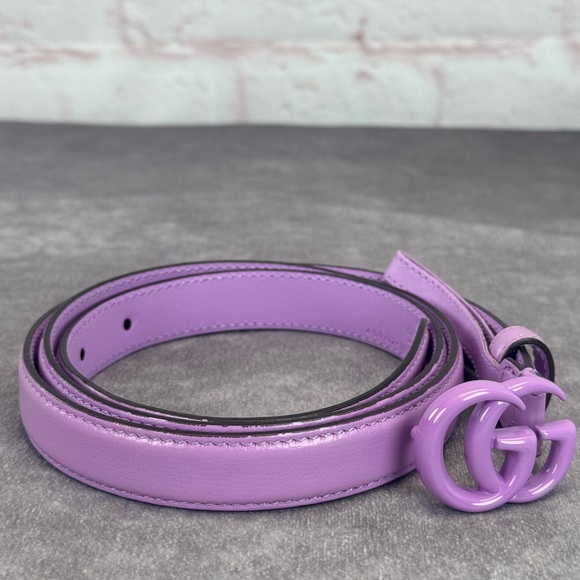 Gucci Azalea Double G Calfskin Enamel Monochrome 20mm Belt Purple 419417 95/38 - Picture 3 of 9